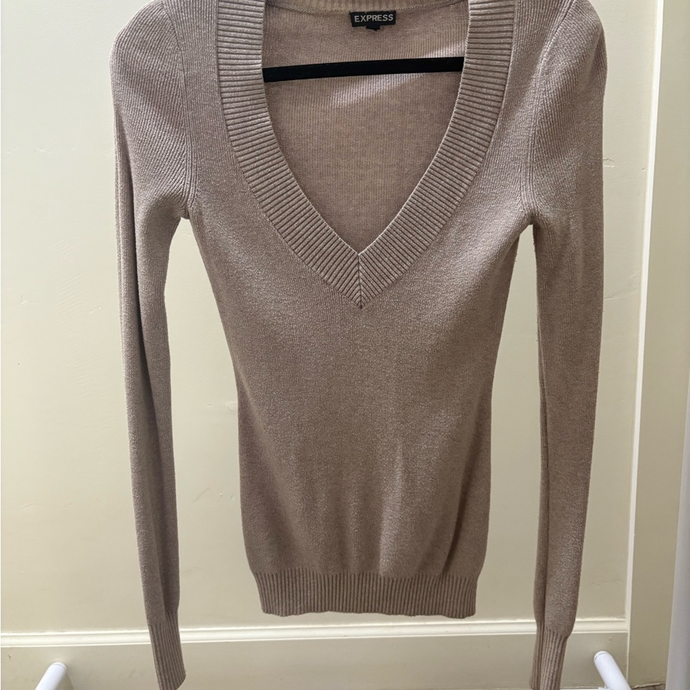 Express V-Neck Sweater in Taupe